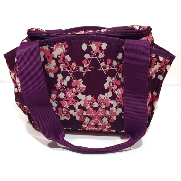 BYO Built Nosh Purple Pink Ivory Abstract Print 1 Zipped Pocket 2 End Pockets - Picture 2 of 10